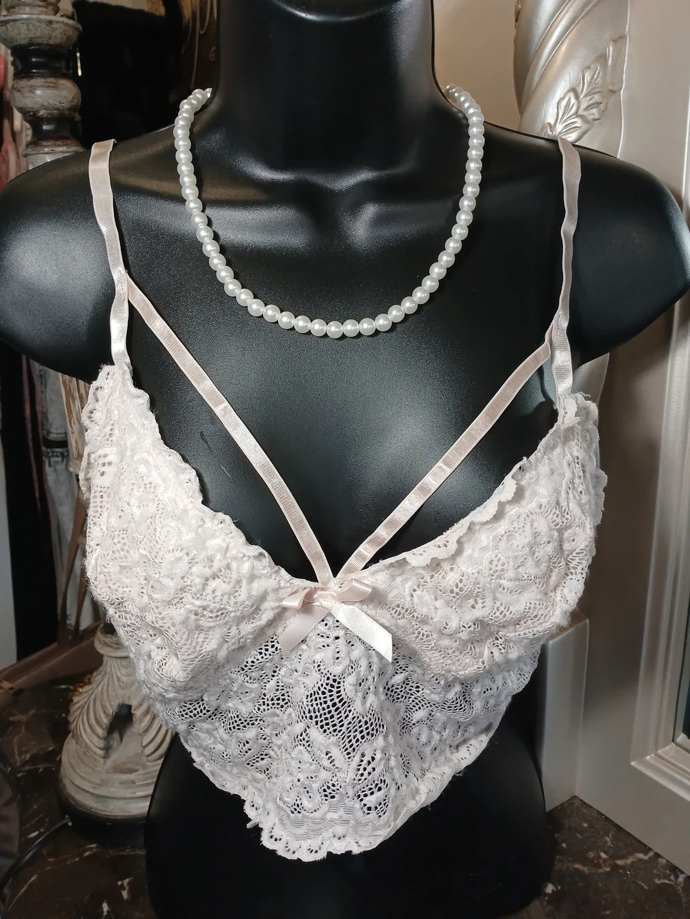 Lace Bandeau Bralette with Satin Trim in Light Pink - Picture 11 of 11